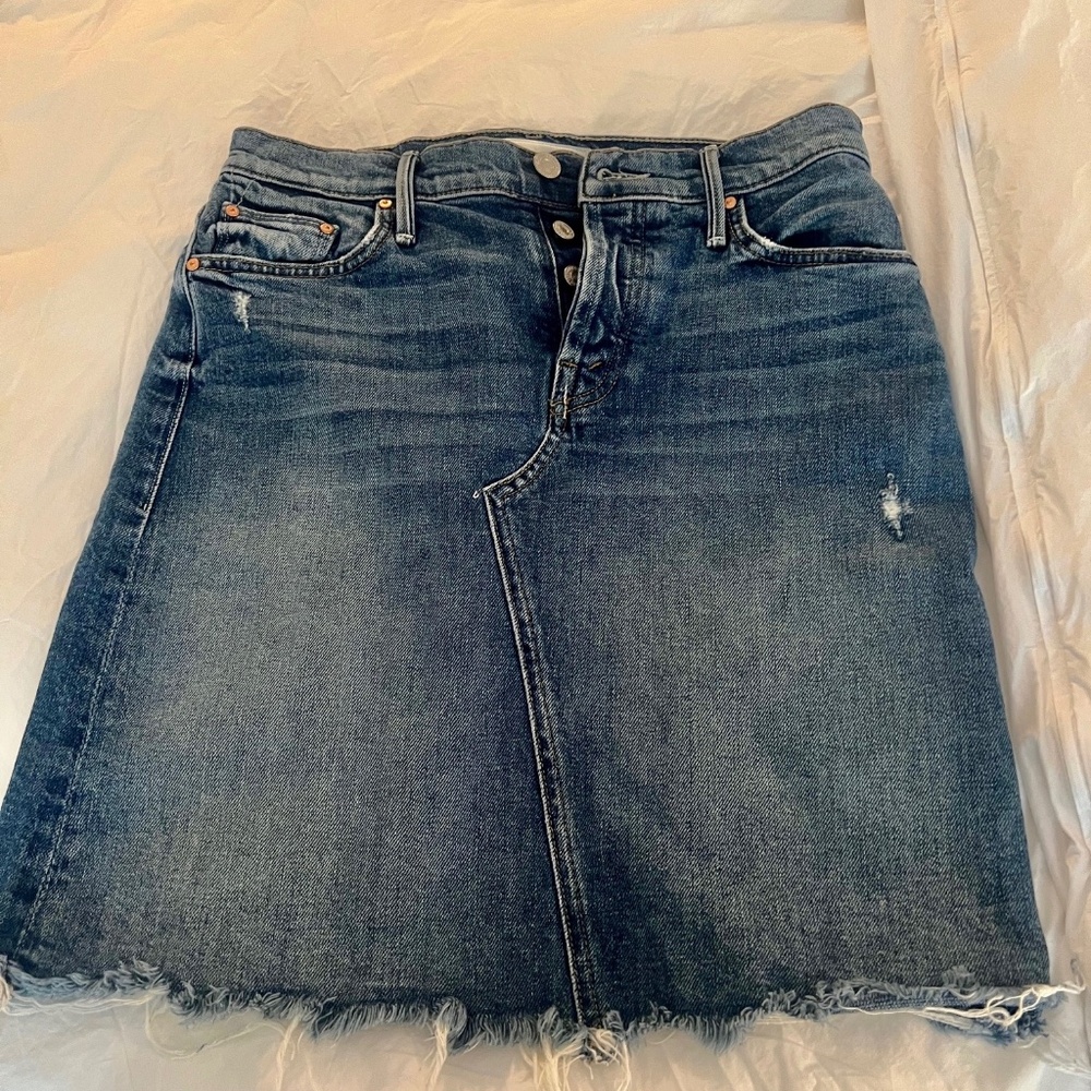 MOTHER blue denim distressed skirt